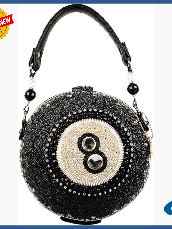 Handbags - Beaded Top Handle Bag with Magnetic Closure, Cell Phone Pocket, Medium Size